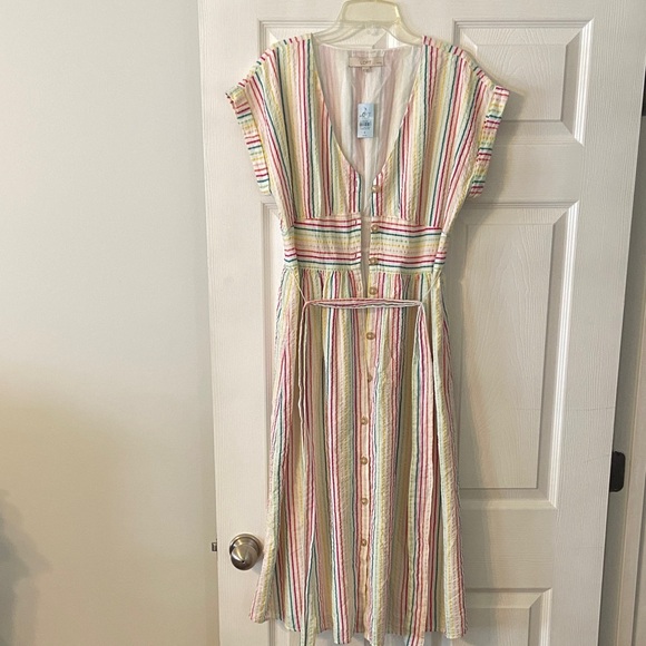 LOFT Dresses & Skirts - LOFT Colorful Striped Midi Summer Dress bottoms down size 8P brand new